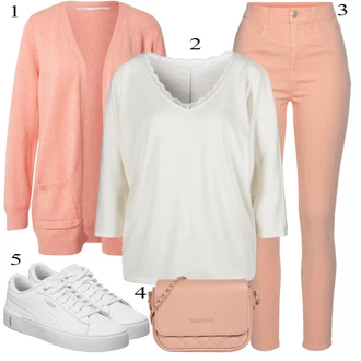 Outfit sa Narandžasta/Pink Kožna Jakna/Ženske Traperice 7/8 Dužine/Čizma do Gležnja/Capri Traperice/Skraćene Traperice/High Waist Traperice/Traperice s Prorezom/Push-up Traperice/Kožne Cipele Lascana "Zimski outfit"