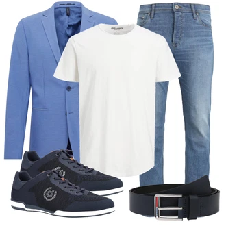 Business Outfits mit Weiß/Creme/Khaki Bluse Große Größe/Shirt & Top Große Größe/Tunika/Longshirt/Langes Oberteil/Kurzarm T-Shirt/Übergroßes T-Shirt/Funktions T-Shirt/Casual T-Shirt/Laufschuhe für Männer Jack & Jones "Casual Business Outfit"