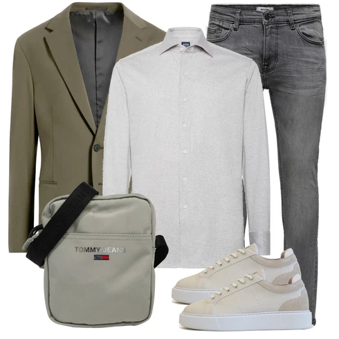 Grau Mantel kombinieren mit Grau Accessoire Tasche Tommy Jeans