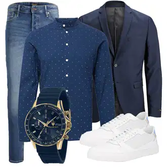 Business Outfits mit Blau/Hellblau Girlfriend Jeans/Dad Jeans/Boyfriend Jean/Straight Leg Jean/Tapered-Jeans/Vintage Jeans/Regular-Fit Jeans/Slim Fit Jeans/Mom Jean Jack & Jones "Casual Business Outfit"