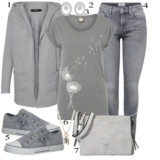 Výstřih na ramena Outfit s Šedá/Světle šedá Pletenina veľkej veľkosti/Kabát/Mikina VERO MODA "Jarní Outfit"