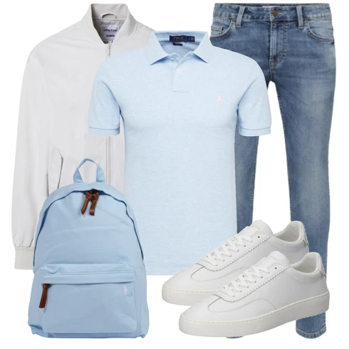 Hellblau/Blau Slim Fit Jeans/Lederjacke/Push up Jeans/Leder Schuhe/Jeans mit Schlitz/Knöchelstiefel/Low Rise Jean/Winterjacke/Biker Jeans/Regular-Fit Jeans Only & Sons kombinieren mit Weiß T-Shirt Poloshirt Polo Ralph Lauren