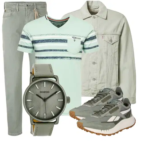 Grau/Grün Casual T-Shirt gabbiano kombinieren mit Jeansjacke levi's