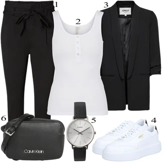 Outfit s Černá Střmenová Kalhoty/Paperbag Kalhoty/Kalhoty s Vysokým Pasem/Pletený Legín VERO MODA "Jarní Outfit"