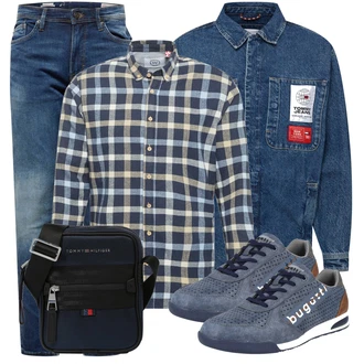 Outfit mit Hellblau/Blau/Dunkelblau Schnürschuh/Leder Sneaker/Schmaler Sneaker/gesundheitsschuh/Sommer Sneaker/Sneaker Low/Sneaker Mit Lochmuster/Vintage Sneaker Bugatti "Cooler Look für den Frühling"