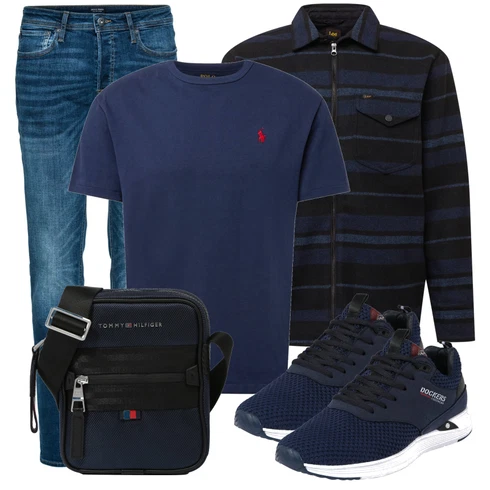 Blau/Dunkelblau/Hellblau Slim Fit Jeans/Low Rise Jean/Leder Schuhe/Low Waist Jean/Lederjacke/Schlupfjeans/Winterjacke/Knöchelstiefel/Push up Jeans/Tapered-Jeans/Regular-Fit Jeans/Damen 7/8-Länge Jeans Jack & Jones kombinieren mit Grau SchulterTasche Tommy Hilfiger