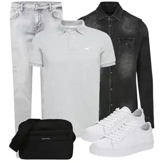 Outfit mit Schwarz/Dunkelgrau/Grau Bluse Große Größe/Jeanshemd/Bluse und Tunika Brandit "Cooler Look für den Frühling"
