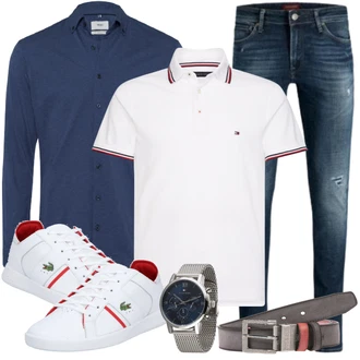 Outfit mit Weiß Poloshirt/Schlaghose Tommy Hilfiger "Cooles Outfit"