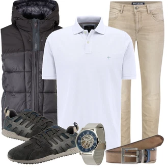 Outfit mit Blau/Weiß T-Shirt Poloshirt Fynch-Hatton "Cooles Outfit"