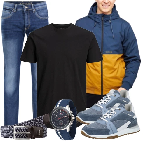 Schwarz Sweatshirt Jack & Jones kombinieren mit Schwarz Gürtel Brax