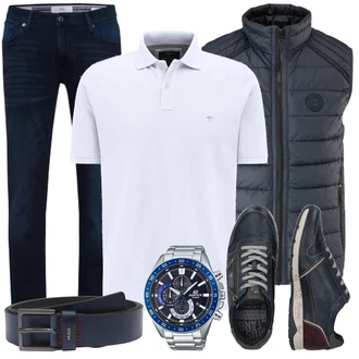 Outfit mit Blau/Dunkelblau/Grau Vintage Sneaker/Schmaler Sneaker/Leder Sneaker/Sneaker Mit Seitlichem Reißverschluss/Schuh Ohne Schnürsenkel/Walkingschuh/Vintage Schnürschuh Mustang "Cooles Outfit"