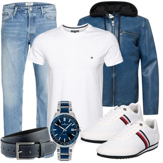 Outfit mit Blau Lederjacke Freaky Nation "Freizeit Outfit"