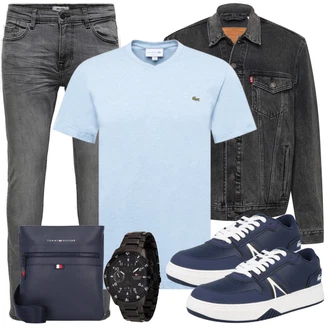Outfit mit Grau/Dunkelgrau/Hellgrau Biker Jeans/Lederjacke/Leder Schuhe/Slim Fit Jeans/Thermojeans/Herren Lederjacke/Winterjacke/Jeans mit Schlitz/Low Rise Jean Only & Sons "Freizeit Outfit"