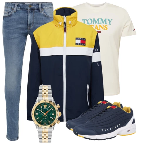 Rosa/Beige/Blau/Weiß Hemd Tommy Jeans kombinieren