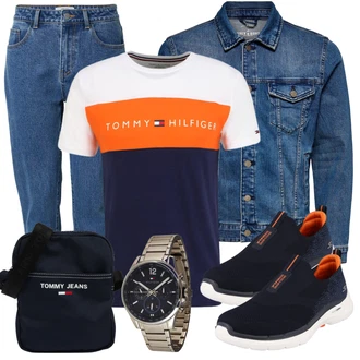 Outfit mit Blau/HellBlau Mom Jean/High Waist Jeans/Dad Jeans/Tapered-Jeans/Girlfriend Jeans/Vintage Jeans/Herren Lederjacke DAN FOX APPAREL "Freizeit Outfit"