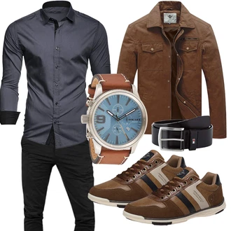 Stil Motorrad Outfit mit Braun/Khaki/Dunkelbraun Sommerjacke/Lederjacke/Frühlingsjacke/Herbstjacke/Cordjacke/Shirtjacke/Militärjacke/Wachsjacke WenVen "Freizeit Outfit"Look: Retro, Classic, Coole, Rap, Vintage, Chill, Büro, Stil, Militär, Indoor, Schütze, Workwear, Western, Outdoor, Maritim, Country Styl, Angeln, Wandern, Arbeits, Freizeit, Trekking, Jagd, Reiten, Motorrad, Berg­steigen