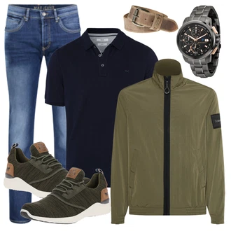 Outfit mit Weiß/Mischfarben T-Shirt Poloshirt Brax "Freizeit Outfit"