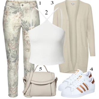 Výstřih na ramena Outfit s Béžová/Hnědá/Khaki Pletenina veľkej veľkosti/Tunika/Kabát B.young "Jarní Outfit"
