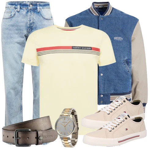 Beige/Orange Hemd Tommy Hilfiger kombinieren