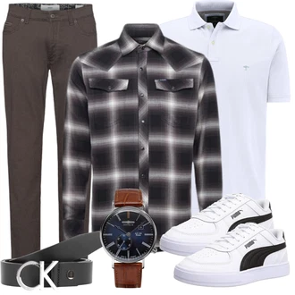 Outfit mit Blau/Weiß T-Shirt Poloshirt Fynch-Hatton "Freizeit Outfit"