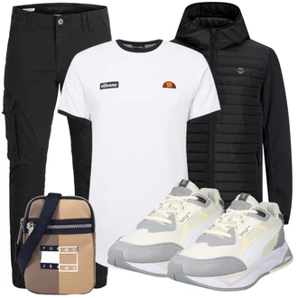 Outfit mit Schwarz/Khaki/Dunkelgrau Cargohose/Funktionshose/Zip Off Hose/Cargo-Jogginghose/Trekkinghose/Winterhose Jack & Jones "Freizeit Outfit"
