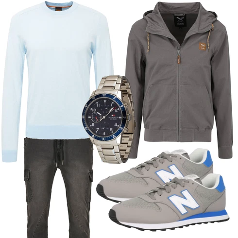 Blau Strickjacke BOSS ORANGE kombinieren mit Grau Uhr Tommy Hilfiger