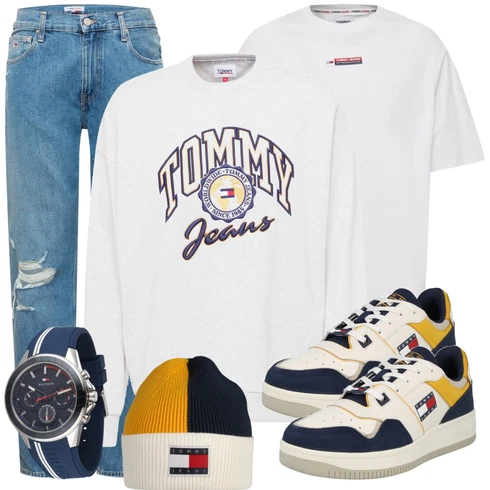 Weiß/Blau/Grau Casual T-Shirt Tommy Jeans kombinieren
