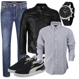 Outfit mit Schwarz/Silber/Dunkelrot/Rot Armbanduhr Emporio Armani "Freizeit Outfit"