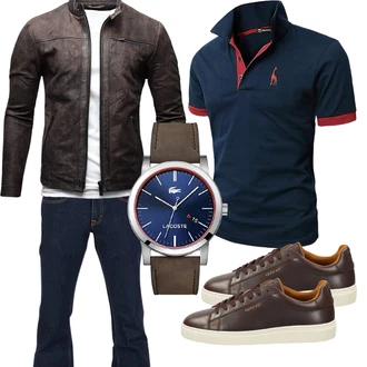 Frühlings Outfits Leichte mit Dunkelbraun/Grau/Braun Leder Bomberjacke/Motorradjacke/Bikerjacke/Jacke mit Seitlichem Reißverschluss/Kunstlederjacke/Vintage Lederjacke Crone "Freizeit Outfits"