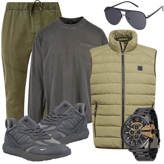Strick Outfit mit Hellgrau/Dunkelgrau/Grau/Dunkelgrün Bluse Große Größe/T-Shirt & Top/Women's Fleece Sweatshirts/Lederjacke/Sport Sweatshirt/Klassische Länge/Langarm-Shirt/Übergroßes T-Shirt/Hemdoberteil/Kurzes Oberteil/Rollkragenshirt/Sweatmode/Shirt & Top Große Größe/Tunika Urban Classics "Sportliches Outfit"