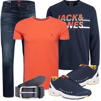 Logoprint Outfit mit Sweatshirt Jack & Jones "Freizeit Outfits"