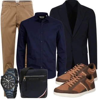 Outfit mit DunkelBlau/Blau Business Hemd/Businesshemd/Hemdbluse Jack & Jones "Business Outfits"