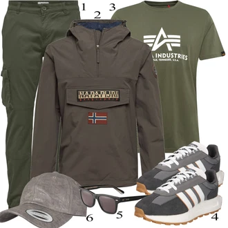 outfit mit Zelena/Siva Casual Majica Alpha Industries "Vsakdanja oblačila"