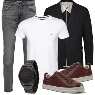 Outfit mit Grau/DunkelGrau/HellGrau Biker Jeans/Lederjacke/Leder Schuhe/Slim Fit Jeans/Thermojeans/Herren Lederjacke/Winterjacke/Jeans mit Schlitz/Low Rise Jean Only & Sons "Alltags Outfit"