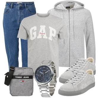 Outfit mit Blau/HellBlau Mom Jean/High Waist Jeans/Dad Jeans/Tapered-Jeans/Girlfriend Jeans/Vintage Jeans/Herren Lederjacke DAN FOX APPAREL "Alltags Outfit"