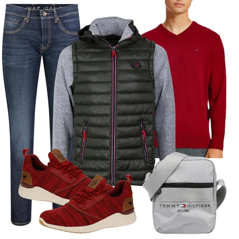 Rot Schuh Sneaker Mustang kombinieren