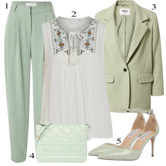 Outfit s Šedá Top & košilka/Halenka & Tunika/Košile/Top/Zvonová Kalhoty Vila "Jarní Outfit"