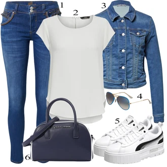 Moderní Outfit s Modrá/Světle modrá Krátké Džínové Bundičky/Džínové Bund LTB "Jarní Outfit"Look: 90tá léta, Cool, Moderní, Mom, Krásný, Univerzitní, Western