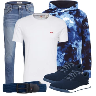 Elegant Outfit mit Blau/Dunkelblau/Hellblau Hose Große Größe/Slim Fit Jeans/Leder Schuhe/Low Rise Jean/Lederjacke/Winterjacke/Regular-Fit Jeans/Low Waist Jean/Sportschuhe/Straight Leg Jean/Tapered-Jeans Jack & Jones "Frühlingsoutfit"Look: Uni, Coole, Casual, Old Money, Smart Casual, Schlichte, Classic, Moderne, Elegant, Premium