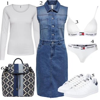 Stan Smith Outfit s Modrá/Světle modrá/Krémová/Tmavě modrá/Bílá Úzká teniska/Kožené tenisky/Nízká Teniska/Vintage teniska Adidas Originals "Jarní Outfit"