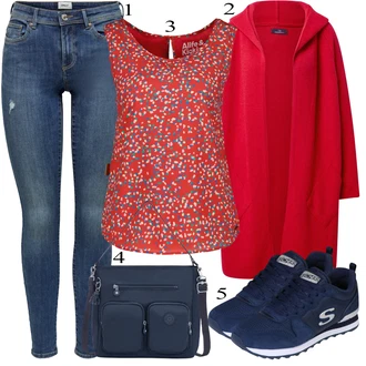 Outfit s Červená/Růžová/Tmavě červená Kardigan Zimní svetr/Svetr kroj/Vlněný kardigán/Svetr s podšívkou/Kašmírový kardigán/Dlouhé Kardigany Zwillingsherz "Jarní Outfit"