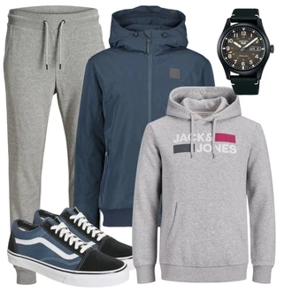 Frühlings Outfits Esthetische mit Grau/Blau/Dunkelblau/Hellblau/Schwarz Skateschuh/Canvas-Sneaker/Sneaker Low/Schmaler Sneaker Vans "Leichtes Outfit"Look: Smart Casual, Classic, Casual, Skater, Unisex, Ausgefallene, Esthetische, Sportlich, Uni