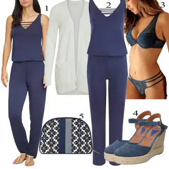 Šik Svatovski gost Outfit sa Plava/Tamnoplava Ljetni Kombinezon/Kombinezon s patentnim zatvaračem/Elegantni Kombinezon S.Oliver "Zimski Outfit"Look: Disko, Radna odjeća, Šik, Pomorski