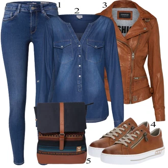 Denim/Traper Outfit sa Plava/Tamnoplava/Svjetloplava Majica/Bluza i Tunika/Bluza i Tunika/Bluza Veći Broj JdY "Zimski outfit"