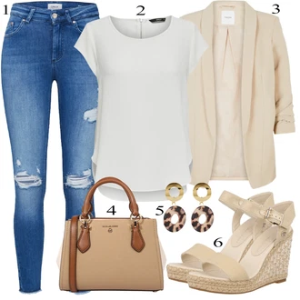 Elegantní Outfit s Bílá/Krémová/Šedá Halenka a Tunika Tunika/Tričko & Top Móda Pro Plnoštíhlé/Halenka Móda Pro Plnoštíhlou Only "Jarní Outfit"Look: Styl, Lehký, 20 léta, Cool, Elegantní, Moderní, Skromné