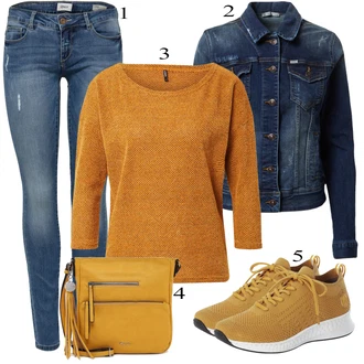 Outfit s Hnědá/Žlutá Teniska Rieker "Jarní Outfit"