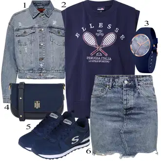 Džínovina Outfit s Tmavě modrá/Modrá Krátká Sukně/Džínová Sukně/Džínová vintage sukně/90tá Léta Sukně Only "Jarní Outfit"