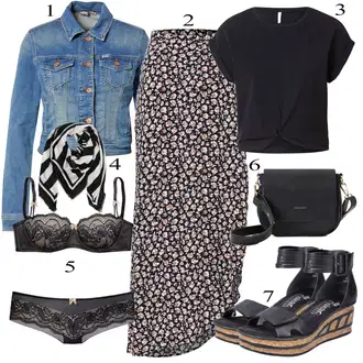 Outfit s Černá/Tmavě modrá/Tmavě šedá Krátký Top/Zkrácený Top/Tričko s krátkým rukávem/Krátký top/Zavinovací Tričko Only "Jarní Outfit"
