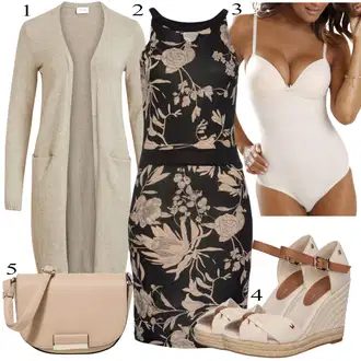 Outfit s Černá/Béžová/Hnědá/Šedá Šaty Bez Rukávů/Pouzdrová Šat/Pouzdrové Šaty/Šaty S Potiskem/Šaty na Podzim/Žerzejové Šaty/Úzké Šaty/Přiléhavé Šaty/Šaty S Rovným Střihem/Společenské šaty pro hosta Lascana "Jarní Outfit"