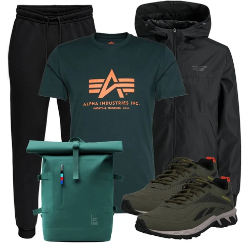 Hellblau/Dunkelgrün/Grün T-Shirt Training/Funktions T-Shirt/Kurzarm T-Shirt/Umstands T-Shirt/Print Shirt/T-Shirt Mit Print/Laufschuhe für Männer Alpha Industries kombinieren